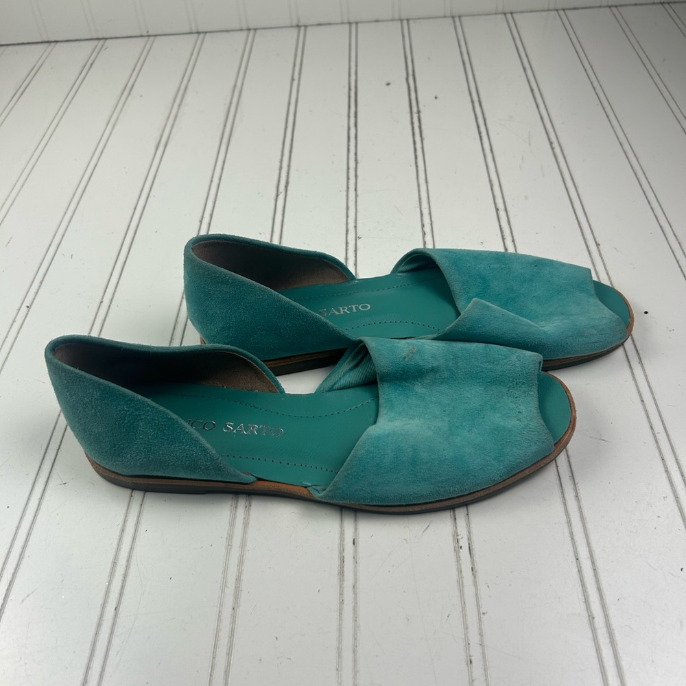 Franco Sarto Blue Suede Peep Toe Venezia Flats Womenโs Size 6M - Picture 6 of 11